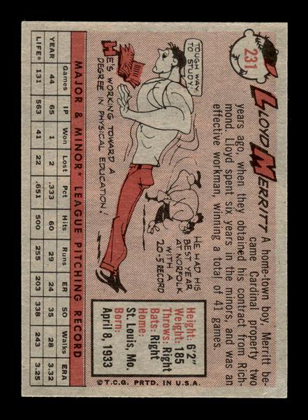 1958 Topps #231 Lloyd Merritt Excellent HOF-10005454