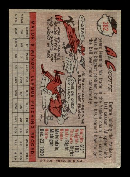 1958 Topps #382 Al Cicotte Very Good HOF-10005456