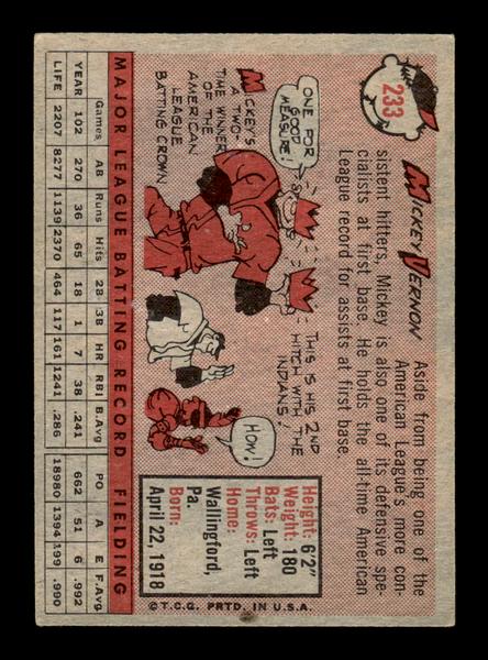 1958 Topps #233 Mickey Vernon Very Good HOF-10005466