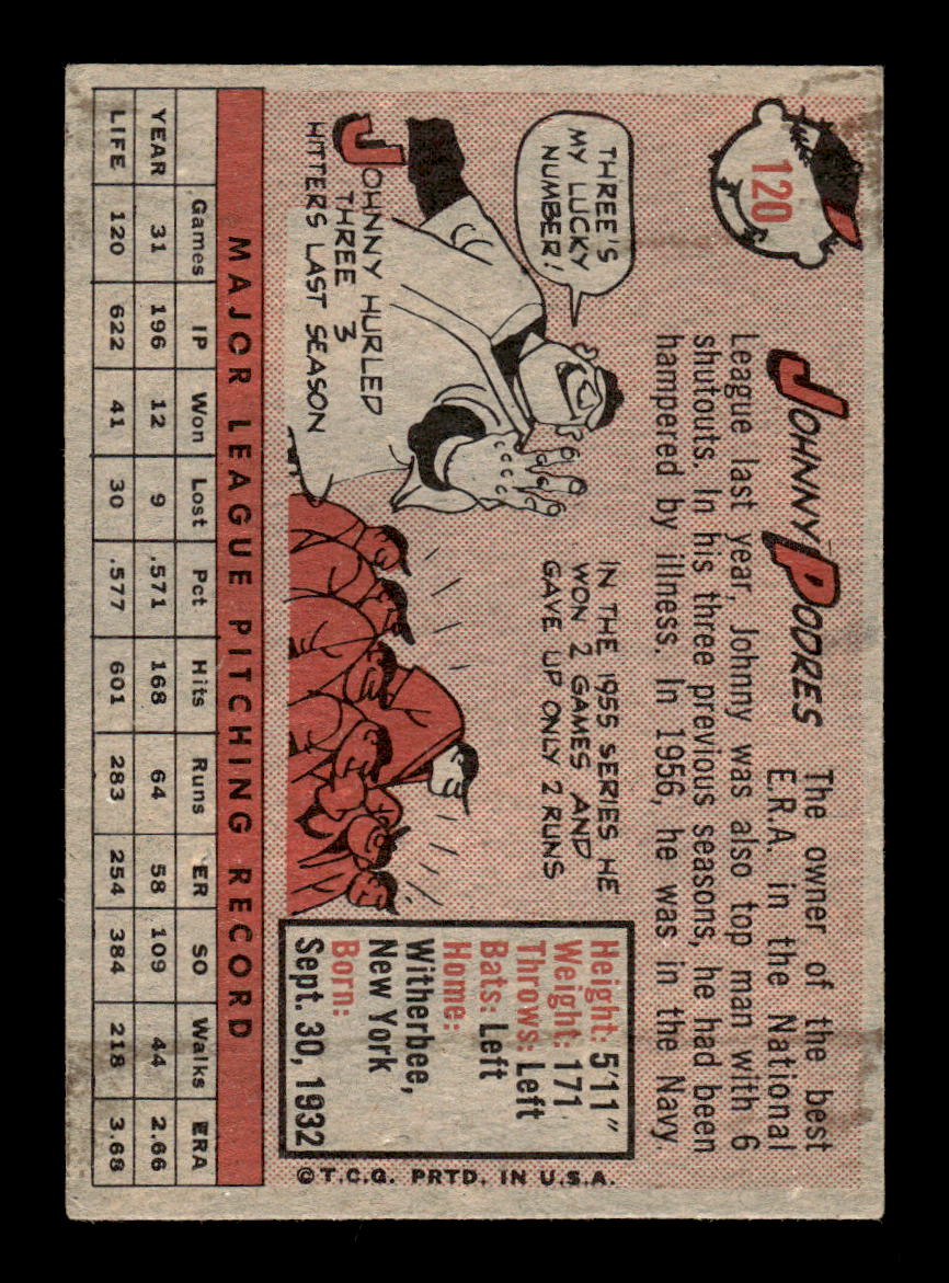 1958 Topps #120 Johnny Podres Very Good HOF-10005470