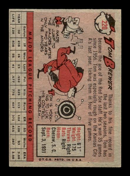 1958 Topps #220 Tom Brewer Very Good HOF-10005472