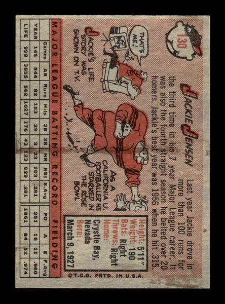 1958 Topps #130 Jackie Jensen Very Good HOF-10005480