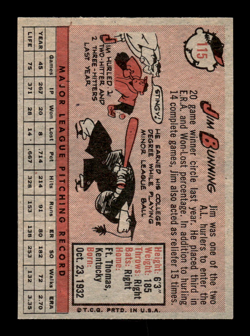 1958 Topps #115 Jim Bunning Excellent HOF-10005497