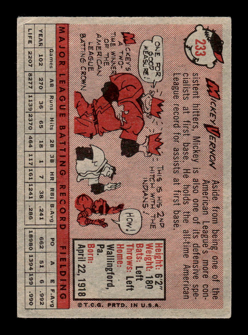 1958 Topps #233 Mickey Vernon Very Good HOF-10005501