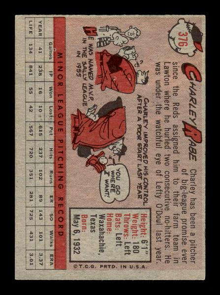 1958 Topps #376 Charley Rabe Very Good HOF-10005508