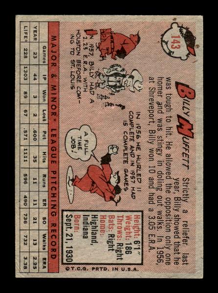 1958 Topps #143 Billy Muffett Very Good HOF-10005510