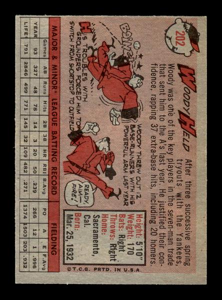 1958 Topps #202 Woodie Held Very Good HOF-10005524