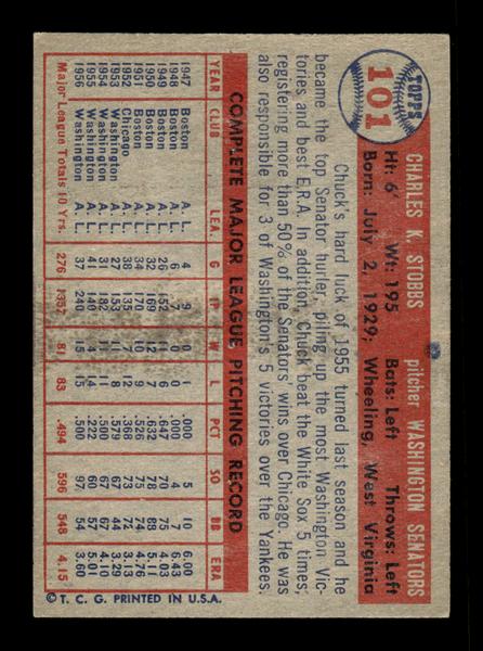 1957 Topps #101 Chuck Stobbs Washington Senators EX HOF-10005526