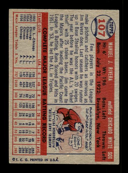 1957 Topps #107 Jim Rivera Chicago White Sox EX HOF-10005534