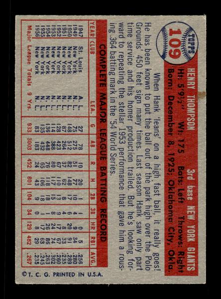 1957 Topps #109 Hank Thompson New York Giants EX HOF-10005537