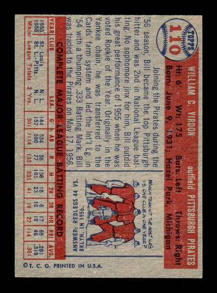 1957 Topps #110 Bill Virdon Pittsburgh Pirates EX HOF-10005539