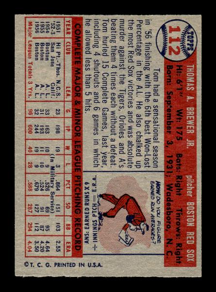 1957 Topps #112 Tom Brewer Boston Red Sox EX HOF-10005541