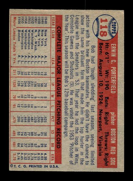 1957 Topps #118 Bob Porterfield Boston Red Sox EX HOF-10005546