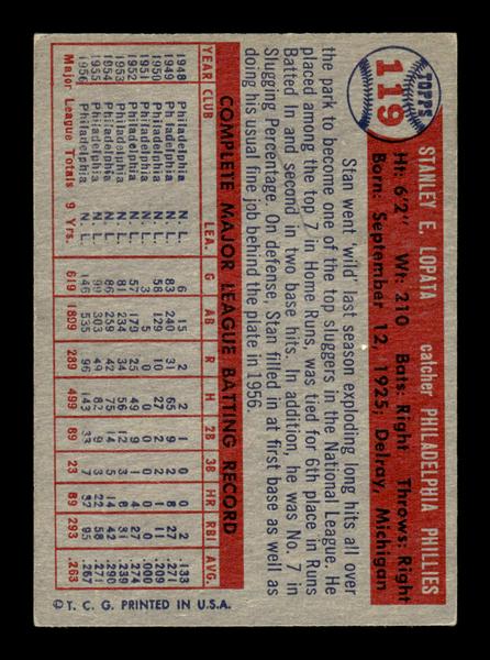 1957 Topps #119 Stan Lopata Philadelphia Phillies EX HOF-10005547