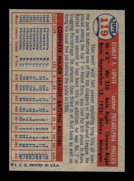 1957 Topps #119 Stan Lopata Philadelphia Phillies EX HOF-10005548