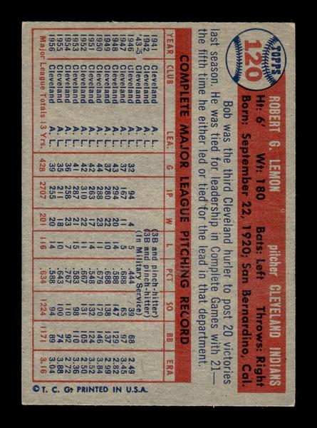 1957 Topps #120 Bob Lemon Cleveland Indians EX HOF-10005549