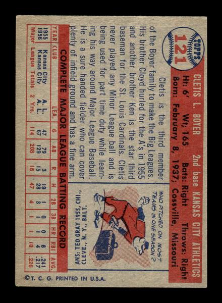 1957 Topps #121 Cletis Boyer Kansas City Athletics EX HOF-10005550