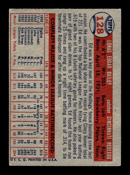 1957 Topps #128 Ed Bailey Cincinnati Redlegs EX HOF-10005556