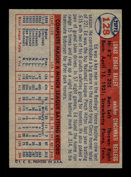1957 Topps #128 Ed Bailey Cincinnati Redlegs EX HOF-10005557