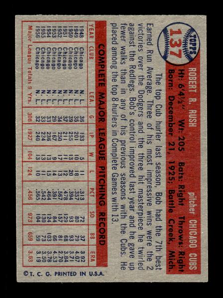1957 Topps #137 Bob Rush Chicago Cubs EX HOF-10005565