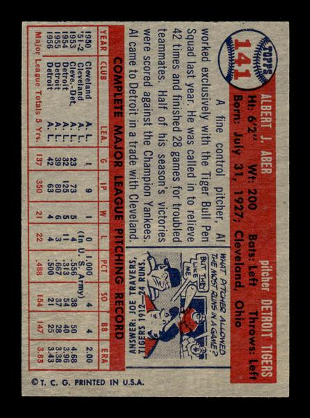 1957 Topps #141 Al Aber Detroit Tigers EX HOF-10005569