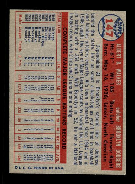 1957 Topps #147 Al Walker Brooklyn Dodgers EX HOF-10005577