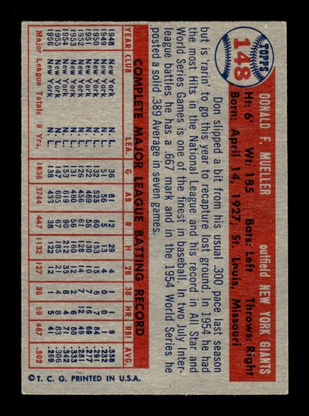 1957 Topps #148 Don Mueller New York Giants EX HOF-10005578