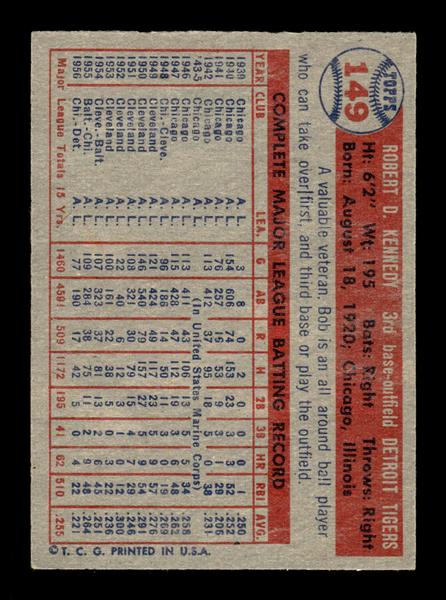 1957 Topps #149 Bob Kennedy Detroit Tigers EX HOF-10005579