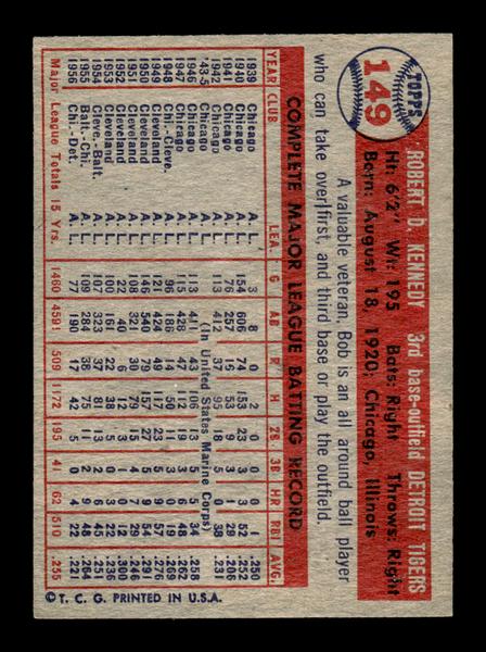 1957 Topps #149 Bob Kennedy Detroit Tigers EX HOF-10005580