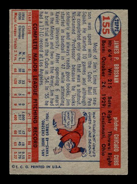 1957 Topps #155 Jim Brosnan Chicago Cubs EX HOF-10005586