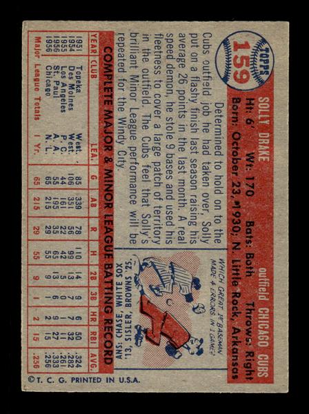 1957 Topps #159 Solly Drake Chicago Cubs EX HOF-10005590