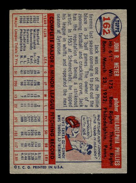 1957 Topps #162 Jack Meyer Philadelphia Phillies EX HOF-10005591