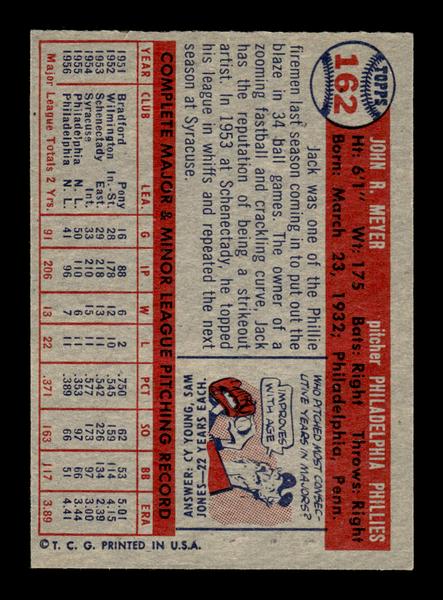 1957 Topps #162 Jack Meyer Philadelphia Phillies EX HOF-10005592