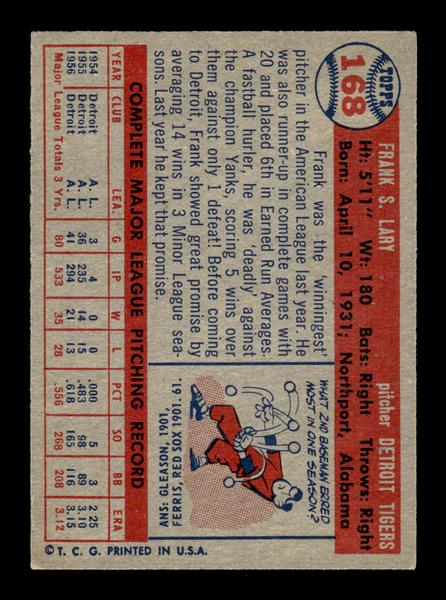 1957 Topps #168 Frank Lary Detroit Tigers EX HOF-10005597