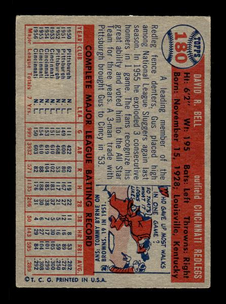 1957 Topps #180 Gus Bell Cincinnati Redlegs EX HOF-10005606
