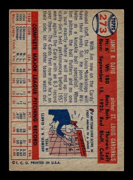 1957 Topps #273 Jim Davis St. Louis Cardinals EX HOF-10005634