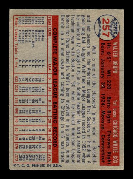 1957 Topps #257 Walt Dropo Chicago White Sox EX HOF-10005642