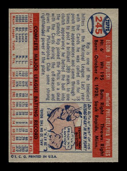 1957 Topps #245 Rip Repulski Philadelphia Phillies EX HOF-10005652