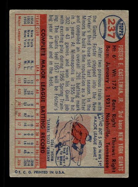 1957 Topps #237 Foster Castleman New York Giants EX HOF-10005658