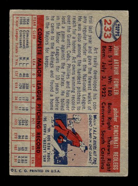 1957 Topps #233 Art Fowler Cincinnati Redlegs EX HOF-10005659