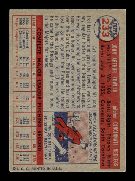 1957 Topps #233 Art Fowler Cincinnati Redlegs EX HOF-10005660