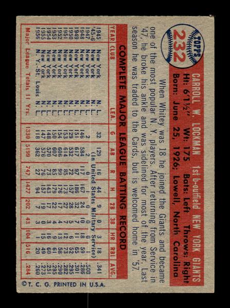 1957 Topps #232 Whitey Lockman New York Giants EX HOF-10005661