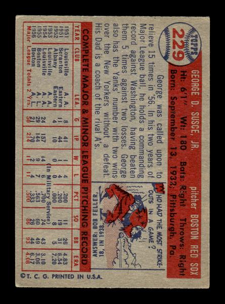 1957 Topps #229 George Susce Boston Red Sox EX HOF-10005664
