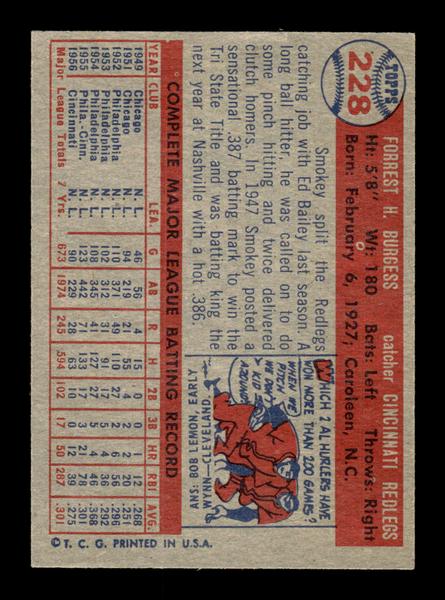 1957 Topps #228 Smoky Burgess Cincinnati Redlegs EX HOF-10005666