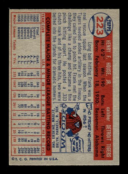 1957 Topps #223 Frank House Detroit Tigers EX HOF-10005670