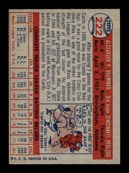 1957 Topps #222 Alex Grammas Cincinnati Redlegs EX HOF-10005671