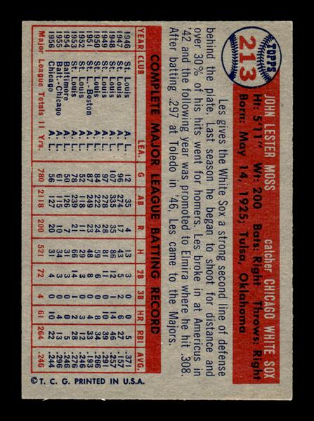 1957 Topps #213 Les Moss Chicago White Sox EX HOF-10005674