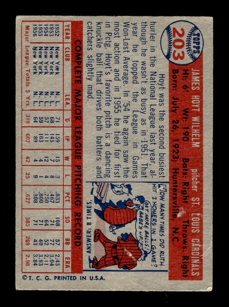 1957 Topps #203 Hoyt Wilhelm St. Louis Cardinals EX HOF-10005681