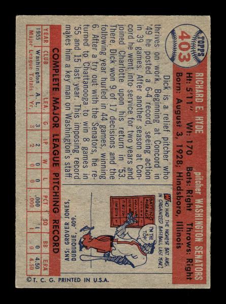 1957 Topps #403 Dick Hyde Washington Senators EX HOF-10005693