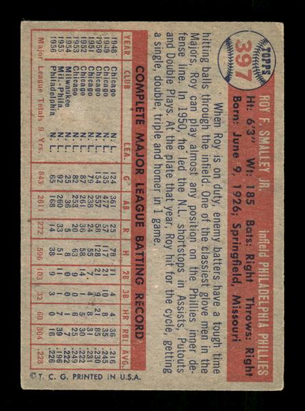 1957 Topps #397 Roy Smalley Philadelphia Phillies EX HOF-10005700